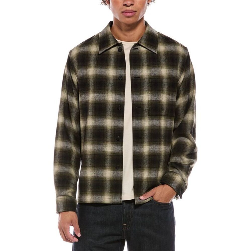 Theory Mens Jesi Wool-Blend Shirt, Green